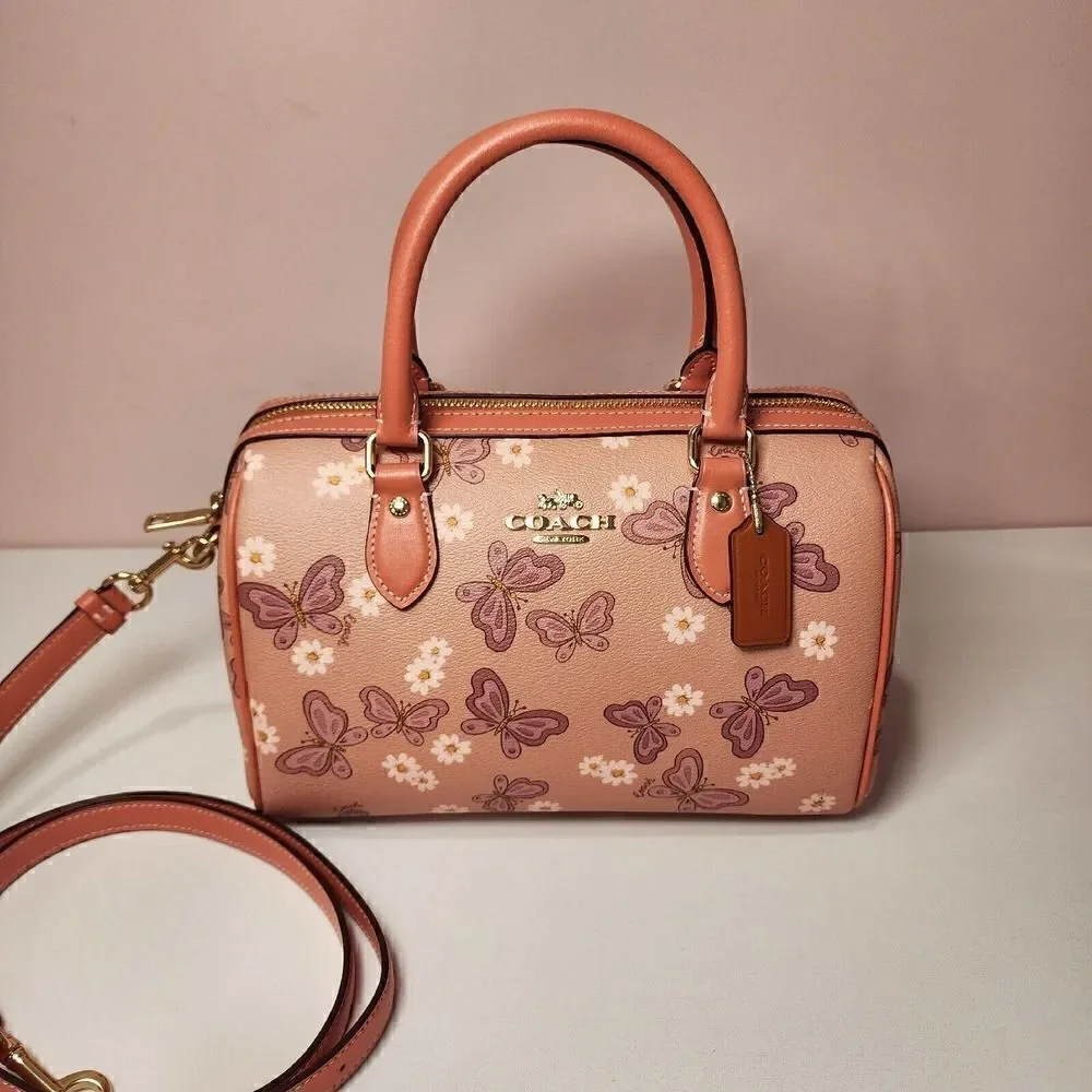 NWT COACH CH214 Lovely Butterfly Rowan Satchel Crossbody Canvas Leather - Picture 1 of 8